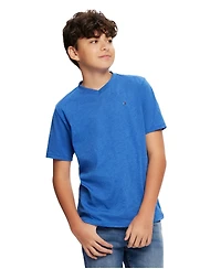 Tommy Hilfiger Big Boys' Solid Embroidered Logo V-Neck Tee