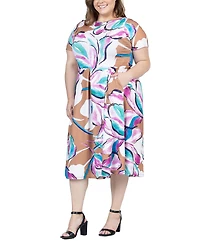 24seven Comfort Apparel Plus Size Short Sleeve Flare Midi Pocket Dress