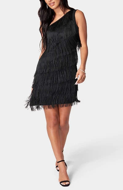 Bebe Women's Asymmetrical Tiered Fringe Dress