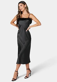 Bebe Women's Feather Satin Slip Dress