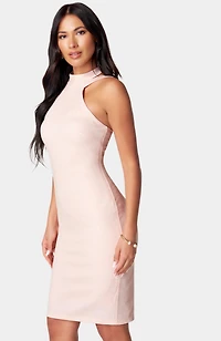 bebe Women's Halter Neck Shimmer Dress - Blush Medium