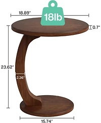 Tribesigns Round End/Side Table, Wooden C-Shaped End Table for Living Room, Bedroom
