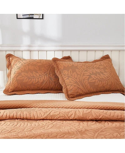 MarCielo 100% Cotton Embroidered Quilted Pillow Shams - King