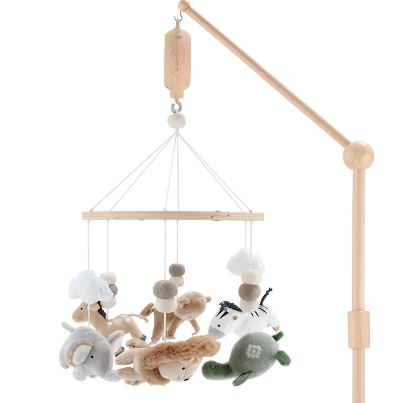 The Peanutshell Safari Serenity Baby Musical Wooden Crib Mobile