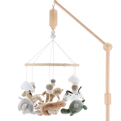 The Peanutshell Safari Serenity Baby Musical Wooden Crib Mobile