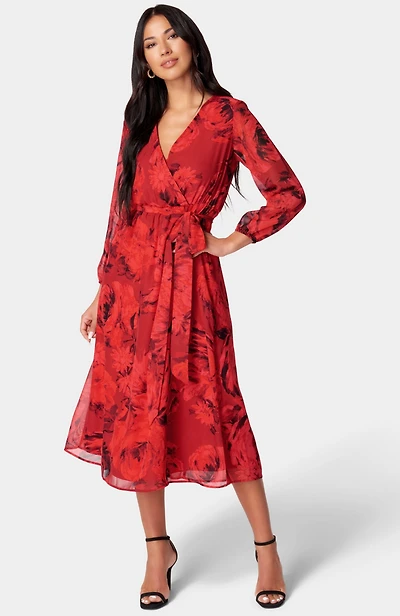 Bebe Women's Print Wrap Midi Dress