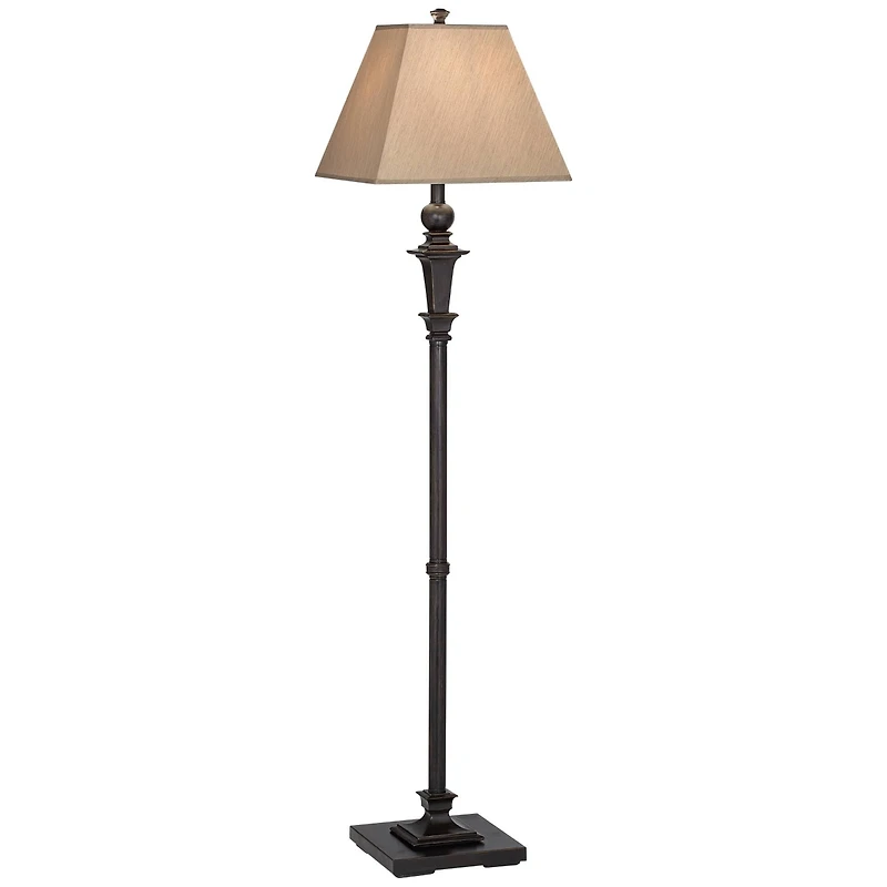 Regency Hill Traditional Floor Lamp 59" Tall Italian Bronze Taupe Faux Silk Square Hardback Shade for Living Room Reading Bedroom Office
