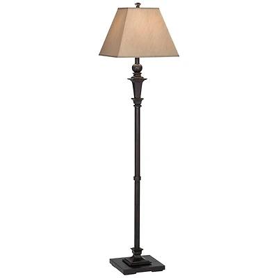 Regency Hill Traditional Floor Lamp 59" Tall Italian Bronze Taupe Faux Silk Square Hardback Shade for Living Room Reading Bedroom Office
