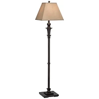 Regency Hill Traditional Floor Lamp 59" Tall Italian Bronze Taupe Faux Silk Square Hardback Shade for Living Room Reading Bedroom Office
