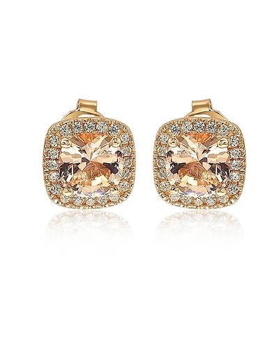 Suzy Levian Sterling Silver Cubic Zirconia Cushion Halo Stud Earrings