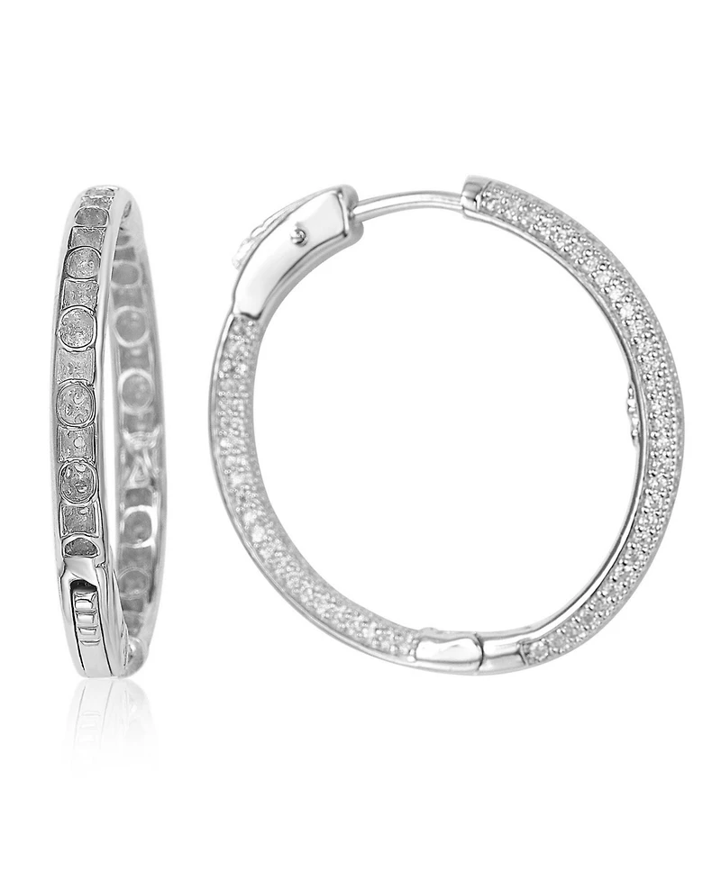 Suzy Levian Sterling Silver Cubic Zirconia Pave Round Classic Hoop Earrings