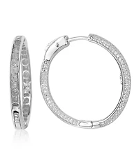 Suzy Levian Sterling Silver Cubic Zirconia Pave Round Classic Hoop Earrings