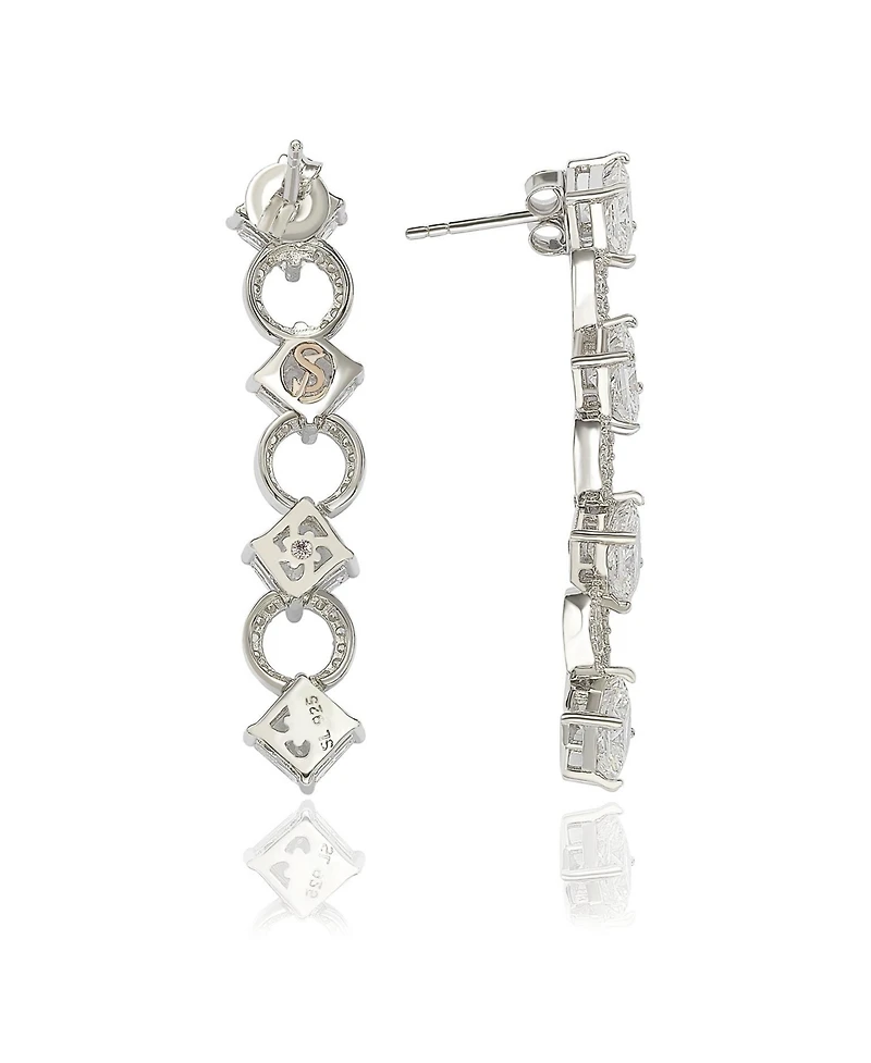 Suzy Levian New York Suzy Levian Sterling Silver Cubic Zirconia Asscher-cut and Circle Long Dangle Earrings