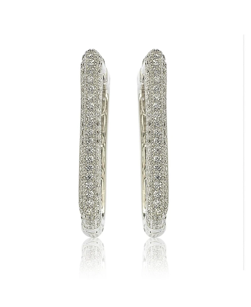 Suzy Levian Sterling Silver Cubic Zirconia Pave Square Modern Hoop Earrings