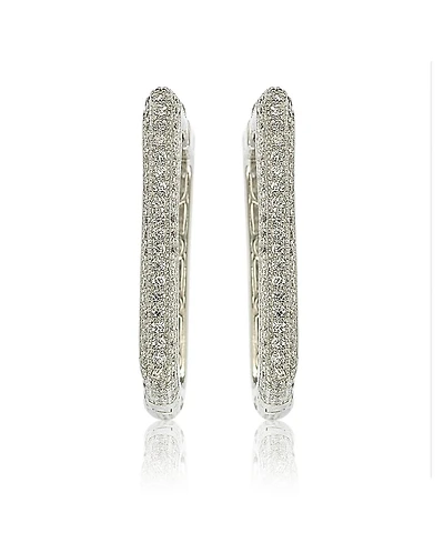 Suzy Levian Sterling Silver Cubic Zirconia Pave Square Modern Hoop Earrings