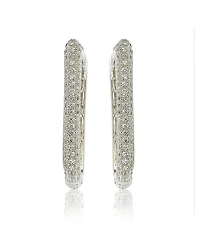 Suzy Levian Sterling Silver Cubic Zirconia Pave Square Modern Hoop Earrings