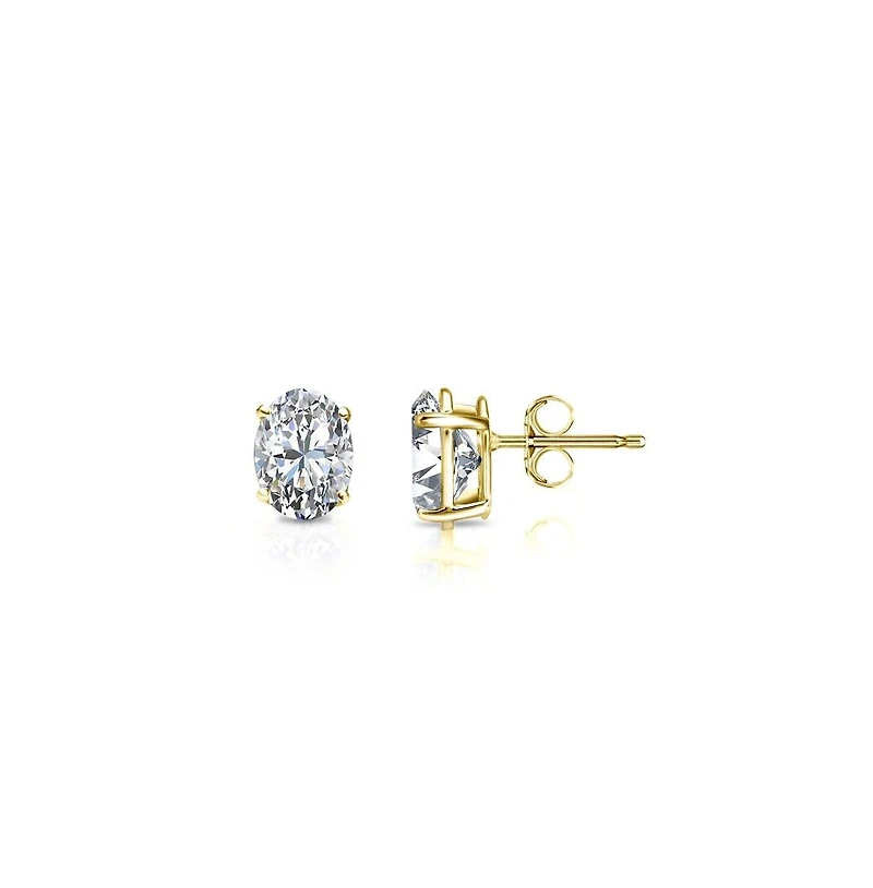 Suzy Levian Sterling Silver Cubic Zirconia Oval-Cut Classic Stud Earrings