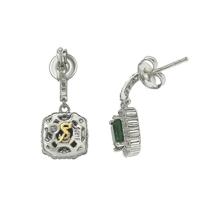 Suzy Levian Sterling Silver Cubic Zirconia Halo Asscher-cut Dangle Earrings