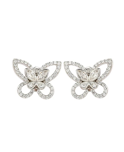 Suzy Levian Sterling Silver Cubic Zirconia Art-Deco Butterfly Stud Earrings