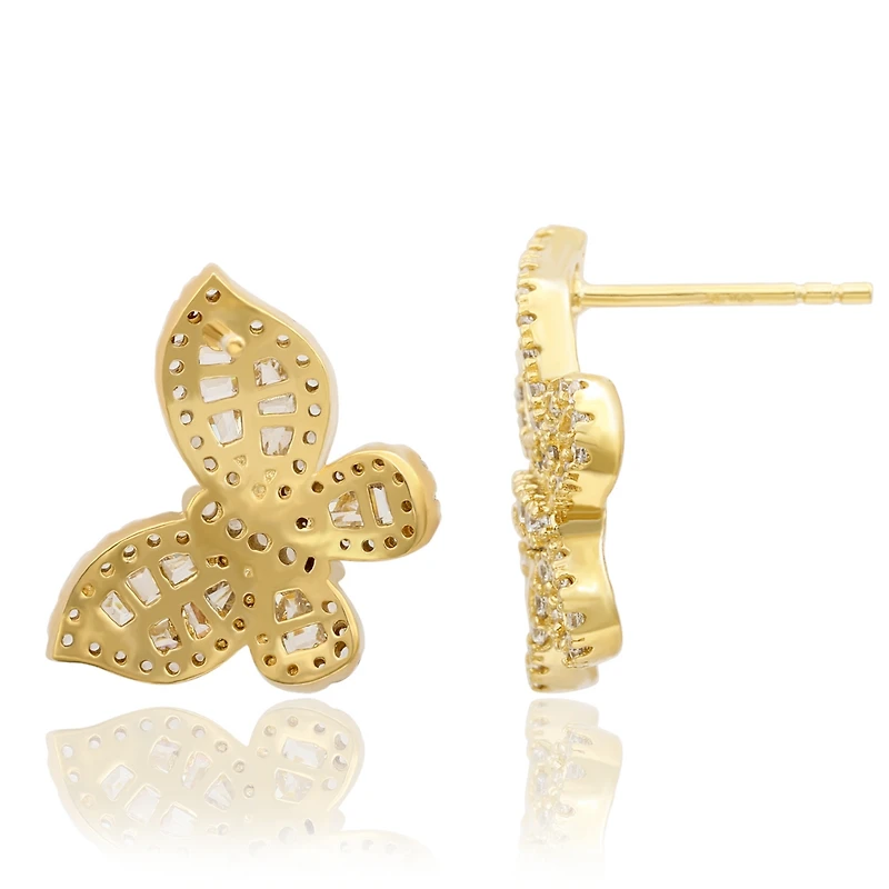 Suzy Levian Sterling Silver Cubic Zirconia Artistic Butterfly Hang Stud Earrings