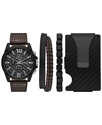 Folio Men's Three Hand Brown Polyurethane Watch 48mm Gift Set
