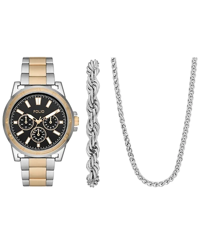 Folio Men's Three Hand Two-Tone Alloy Watch 44mm Gift Set