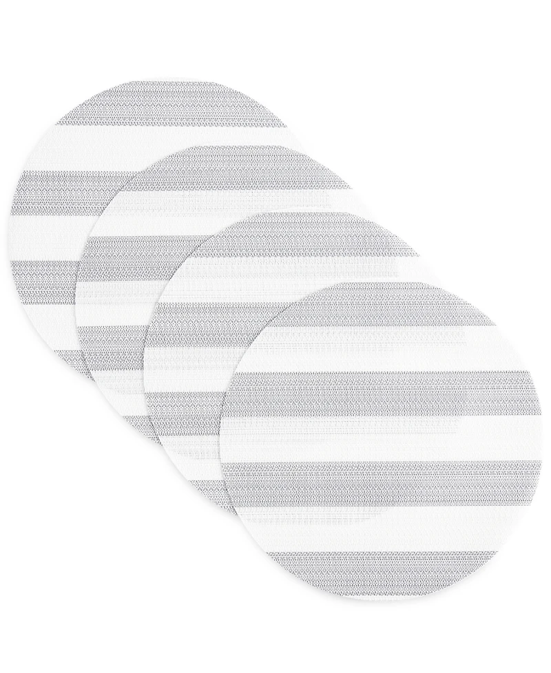Town & Country Living Basics Cabana Stripe Indoor/Outdoor Placemats 4-Pack Set, Reversible, 15" Round