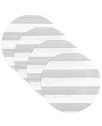 Town & Country Living Basics Cabana Stripe Indoor/Outdoor Placemats 4-Pack Set, Reversible, 15" Round