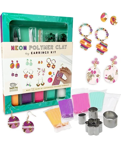 Doodle Hog Neon Polymer Clay Earring Making Kit, Earring Hooks for Jewelry Making, Make 12 Earrings, Jewelry Making Supplies for Adults, Kids