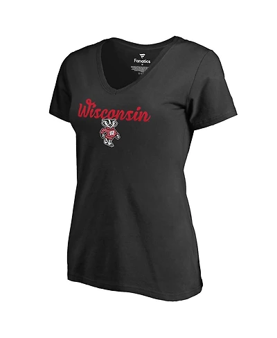 Women's Fanatics Black Wisconsin Badgers Freehand T-shirt