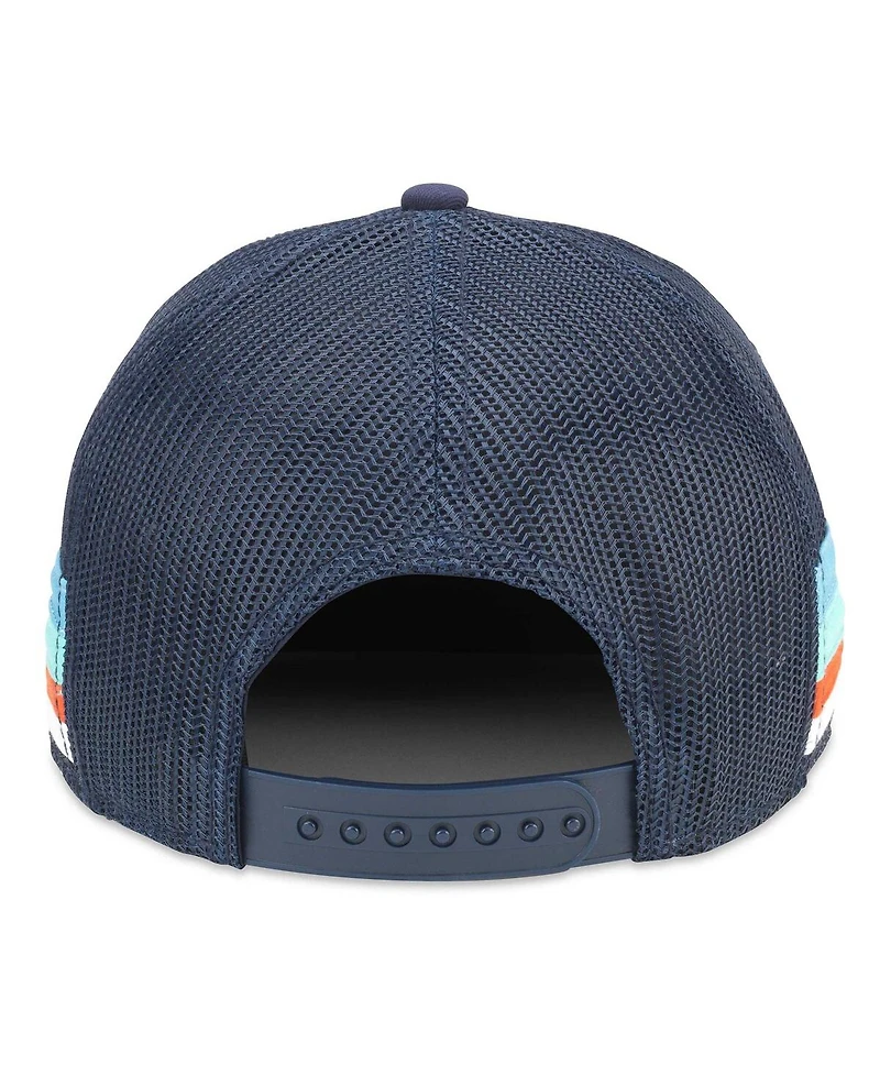 Men's American Needle Deep Sea Blue Seattle Kraken HotFoot Stripes Trucker Adjustable Hat