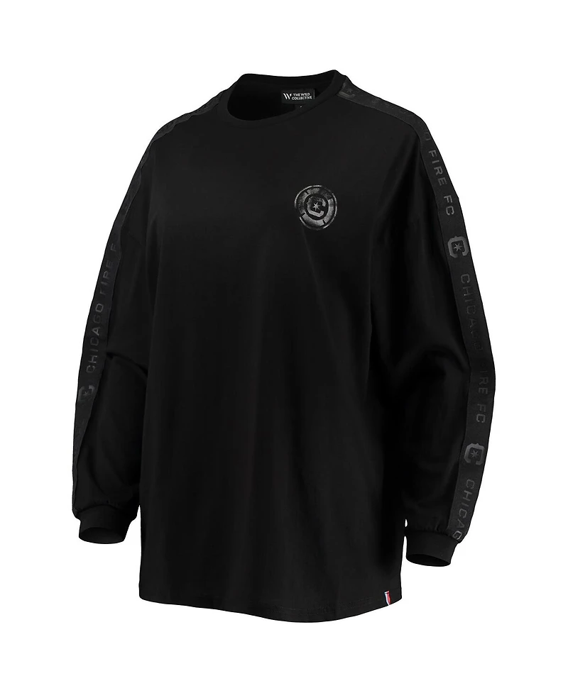 Women's The Wild Collective Black Chicago Fire Tri-Blend Long Sleeve T-shirt