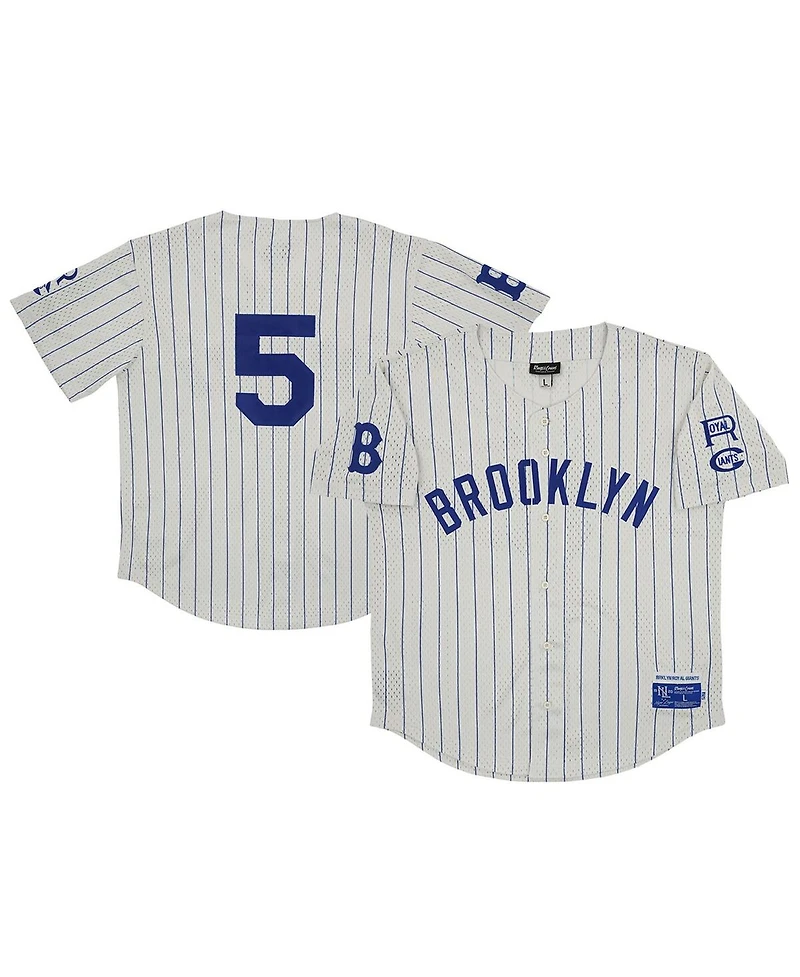 Men's Rings & Crwns #5 Cream Distressed Brooklyn Royal Giants Mesh Button-Down Replica Jersey