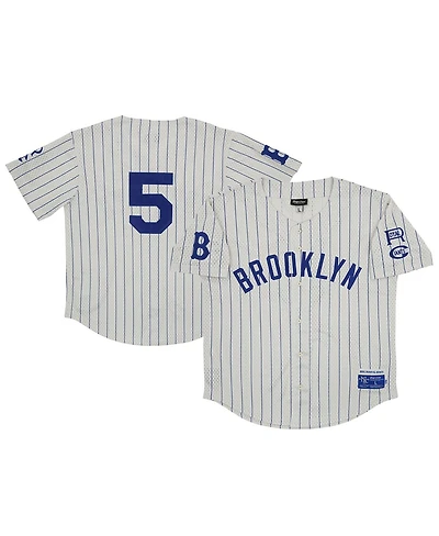 Men's Rings & Crwns #5 Cream Distressed Brooklyn Royal Giants Mesh Button-Down Replica Jersey