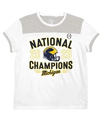 Women's Blue 84 White Michigan Wolverines College Football Playoff 2023 National Champions Colorblock T-shirt