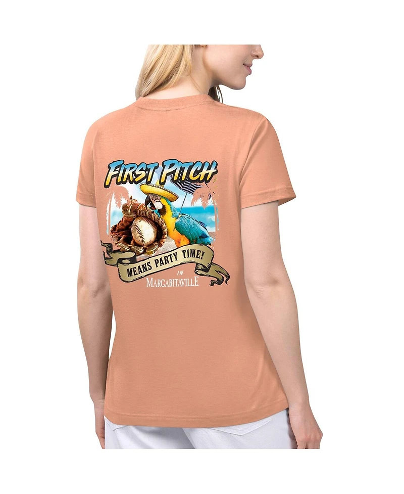 Women's Margaritaville Coral St. Louis Cardinals Game Time V-Neck T-shirt