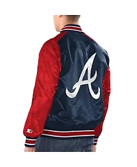 Men's Starter Navy, Red Atlanta Braves Varsity Satin Full-Snap Jacket