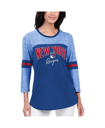 Women's G-iii 4Her by Carl Banks Blue New York Rangers Play The Game 3/4-Sleeve T-shirt