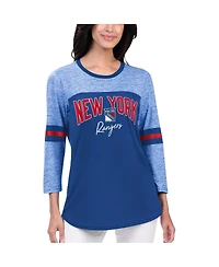Women's G-iii 4Her by Carl Banks Blue New York Rangers Play The Game 3/4-Sleeve T-shirt