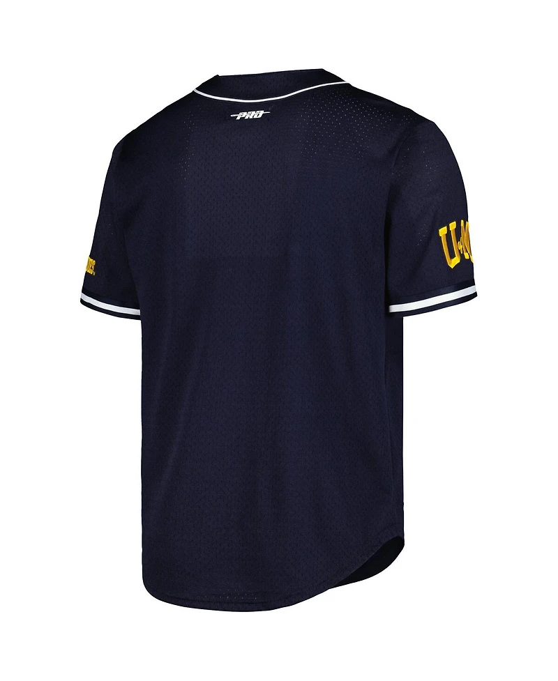 Men's Pro Standard Navy Michigan Wolverines Mesh Full-Button Replica Baseball Jersey