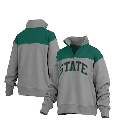 Women's Pressbox Gray Michigan State Spartans Avon Fleece Quarter-Zip Jacket