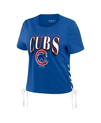 Women's Wear by Erin Andrews Royal Chicago Cubs Side Lace-Up Cropped T-shirt