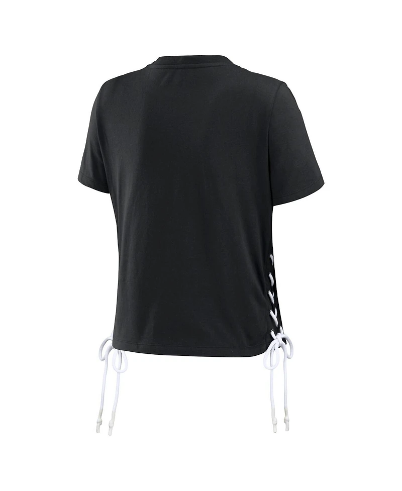 Women's Wear by Erin Andrews Black Super Bowl Lviii Cropped Lace-Up T-shirt