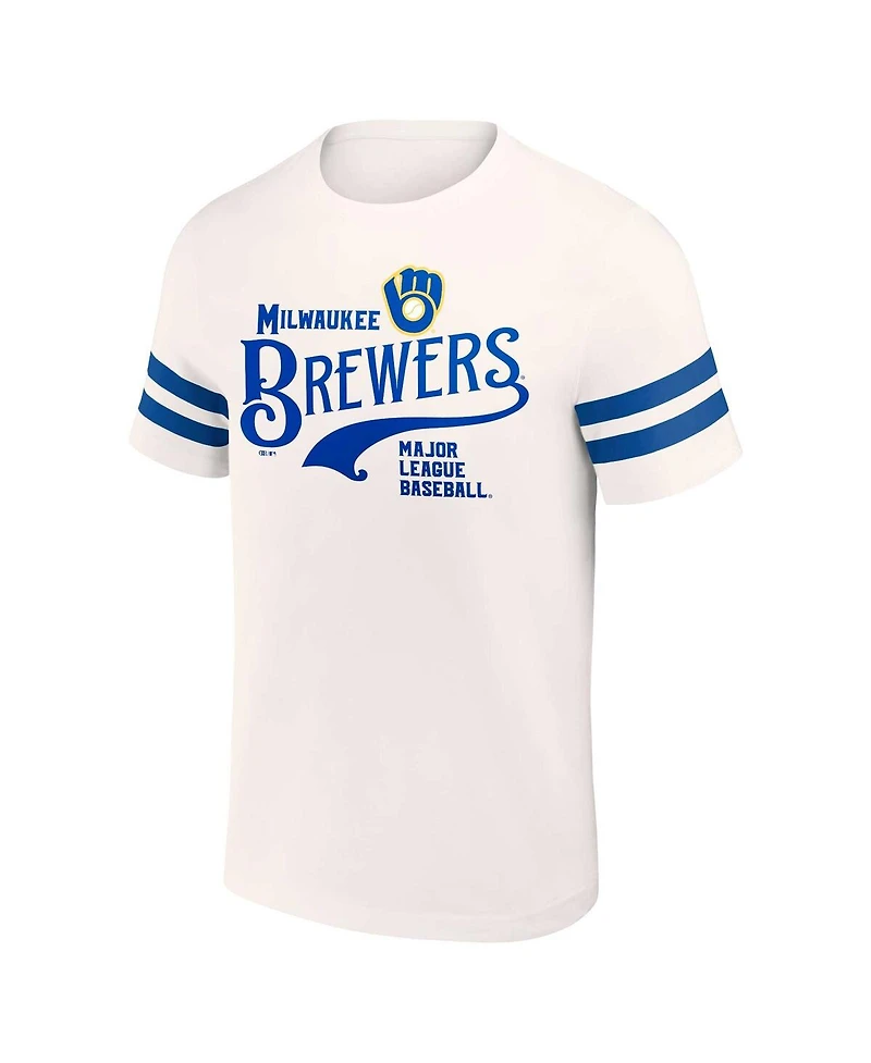 Men's Darius Rucker Collection By Fanatics Cream Distressed Milwaukee Brewers Yarn Dye Vintage-Like T-shirt