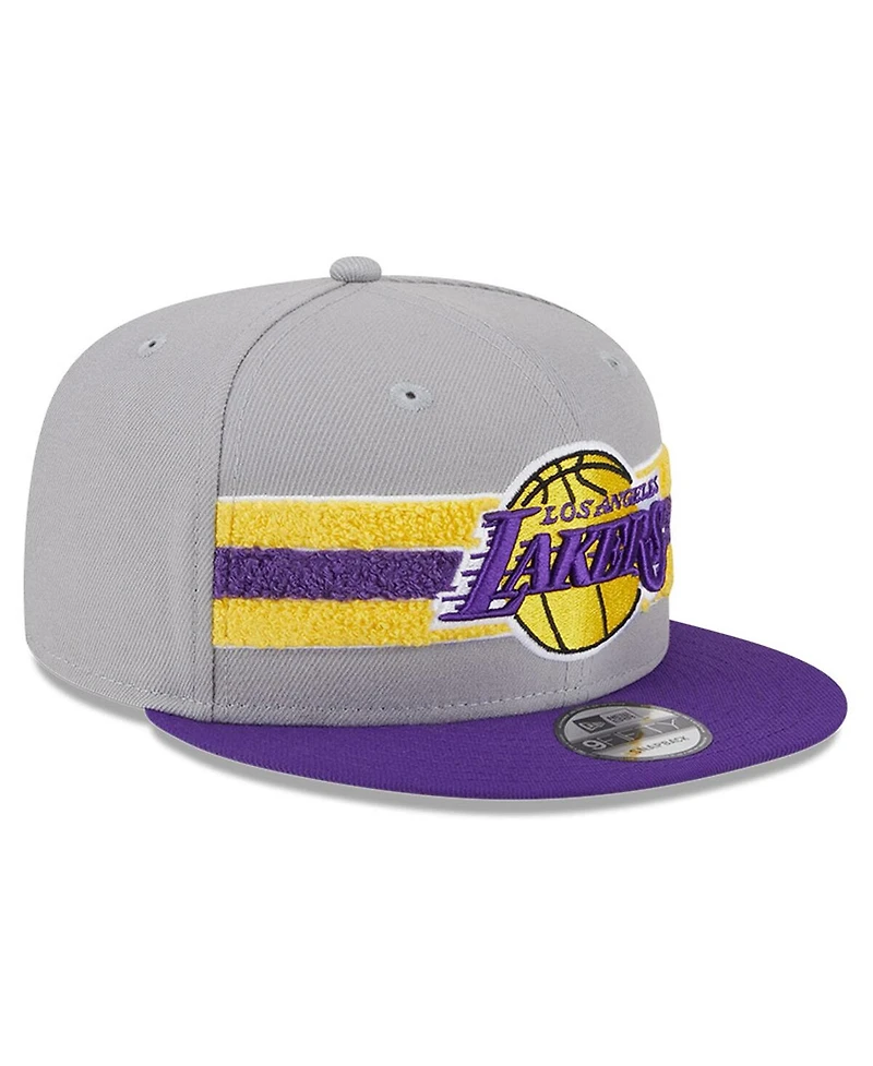 Men's New Era Gray Los Angeles Lakers Chenille Band 9FIFTY Snapback Hat
