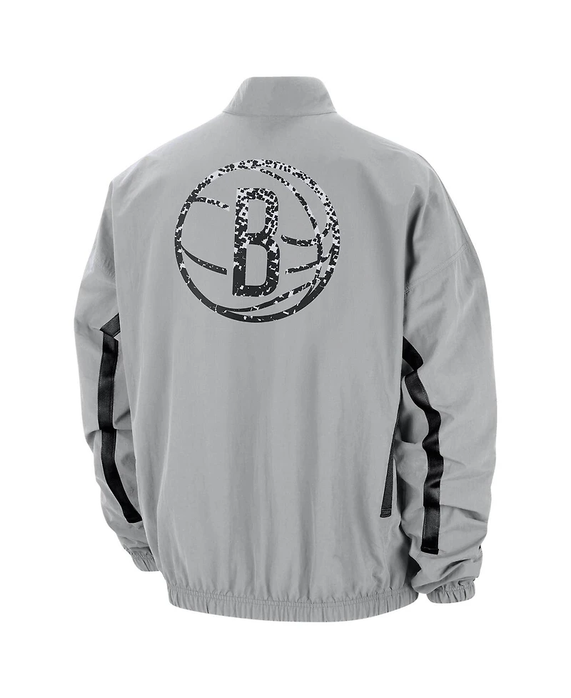 Men's Nike Silver Distressed Brooklyn Nets Courtside Vintage-Like Warmup Full-Zip Jacket