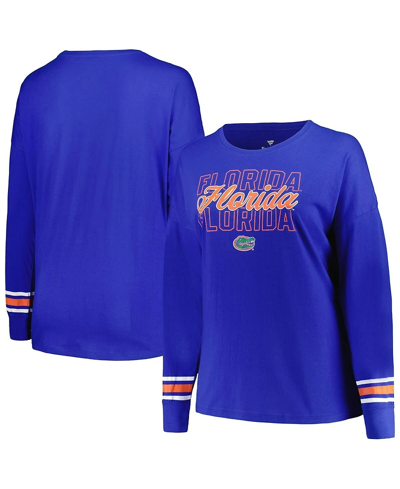 Women's Profile Royal Florida Gators Plus Triple Script Scoop Neck Long Sleeve T-shirt