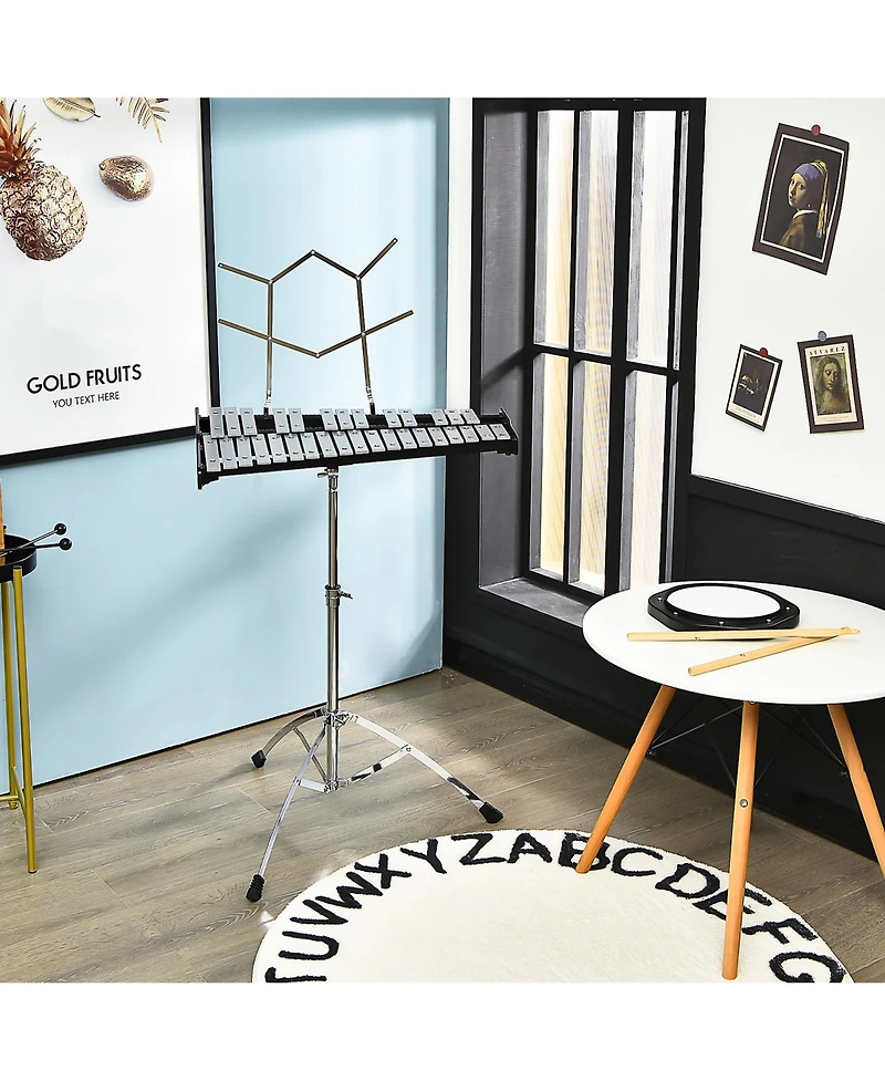 Costway 32 Note Glockenspiel xylophone Percussion Bell Kit w/ Adjustable Stand