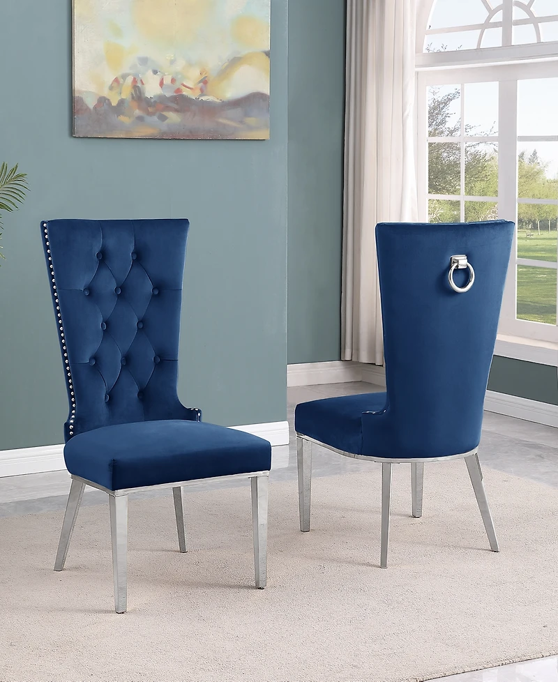 Best Quality Furniture 26" L x 20" W x 42" H Velvet Upholstered Side Chairs with Stainless Steel Legs, Set of 2