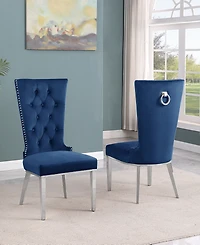 Best Quality Furniture 26" L x 20" W x 42" H Velvet Upholstered Side Chairs with Stainless Steel Legs, Set of 2
